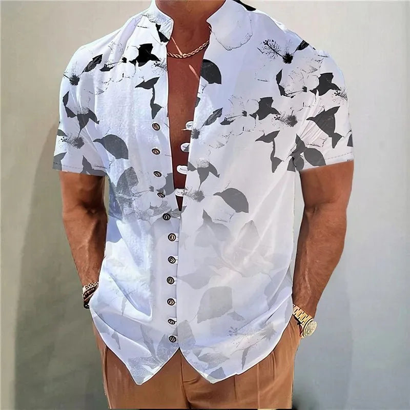 Youth short sleeve shirt with 3D printed geometric floral pattern in cardigan style