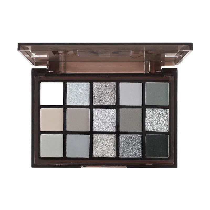 15-colour eyeshadow palette with shimmer and matte finishes in European smoky style with cartoon design