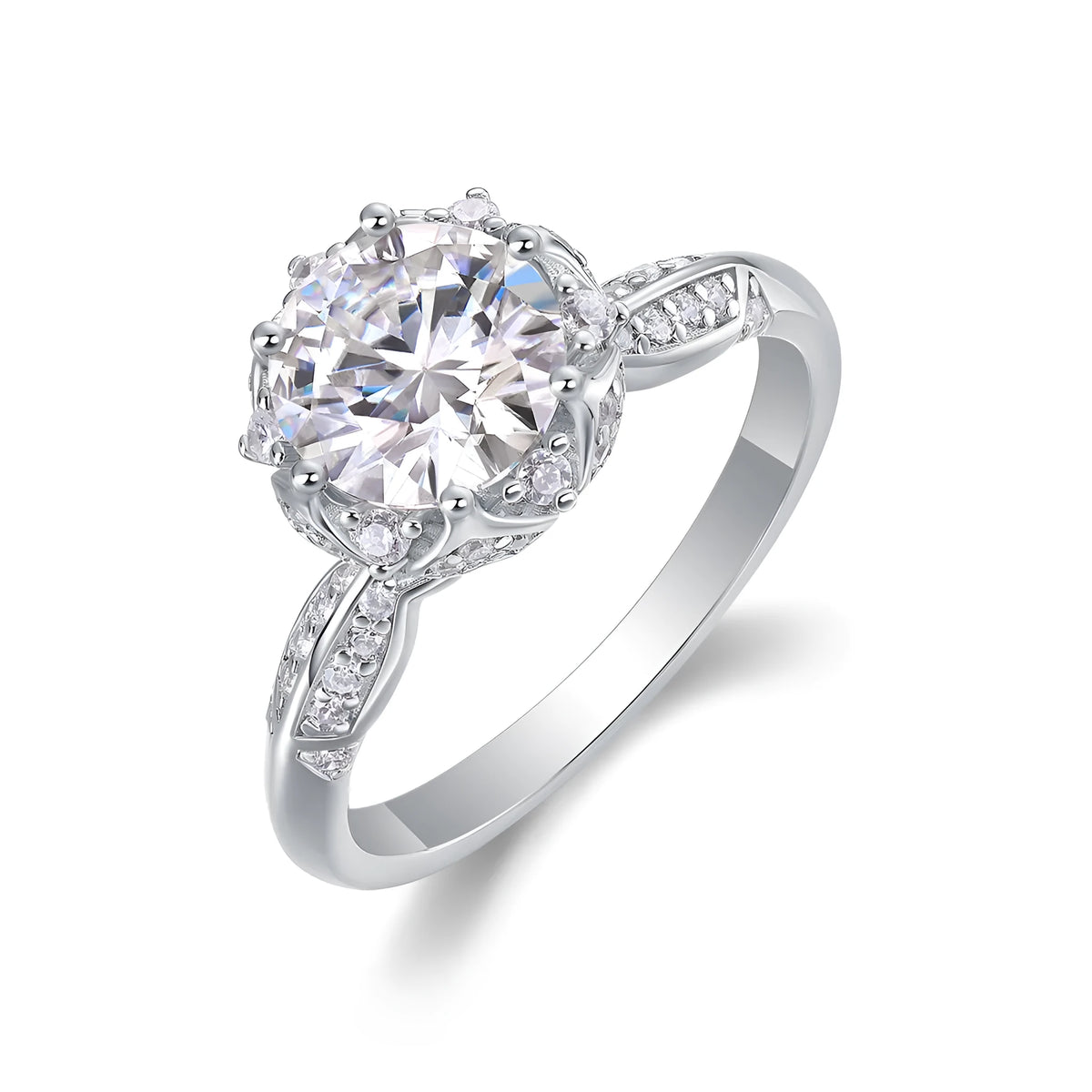 Life Theater 2 carat moissanite wedding ring set S925 silver platinum plated on white background
