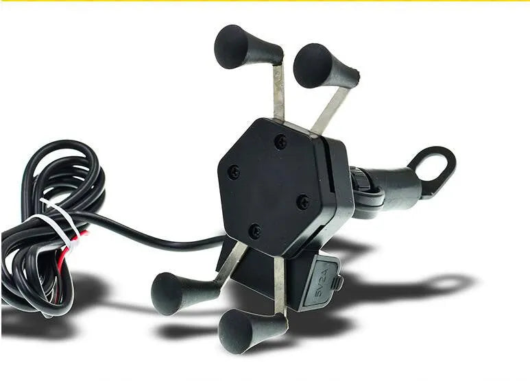 Motorcycle four-jaw aluminium alloy phone holder charger with ABS construction