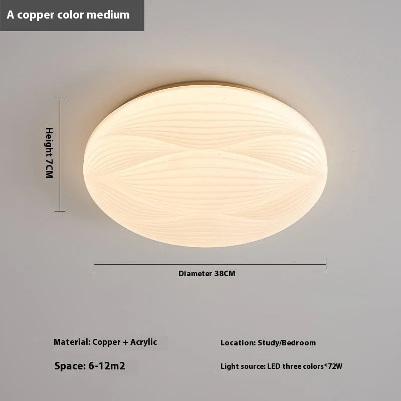 Modern copper round ceiling lamp for bedroom with multiple size options