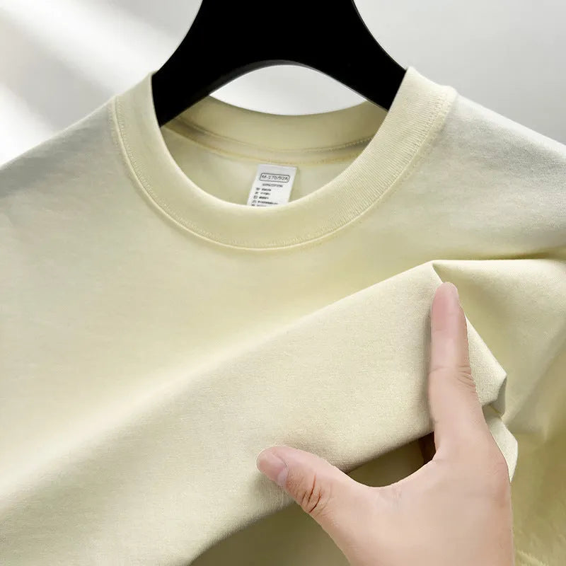 Men's thin cotton drop shoulder t-shirt in solid colour on hanger