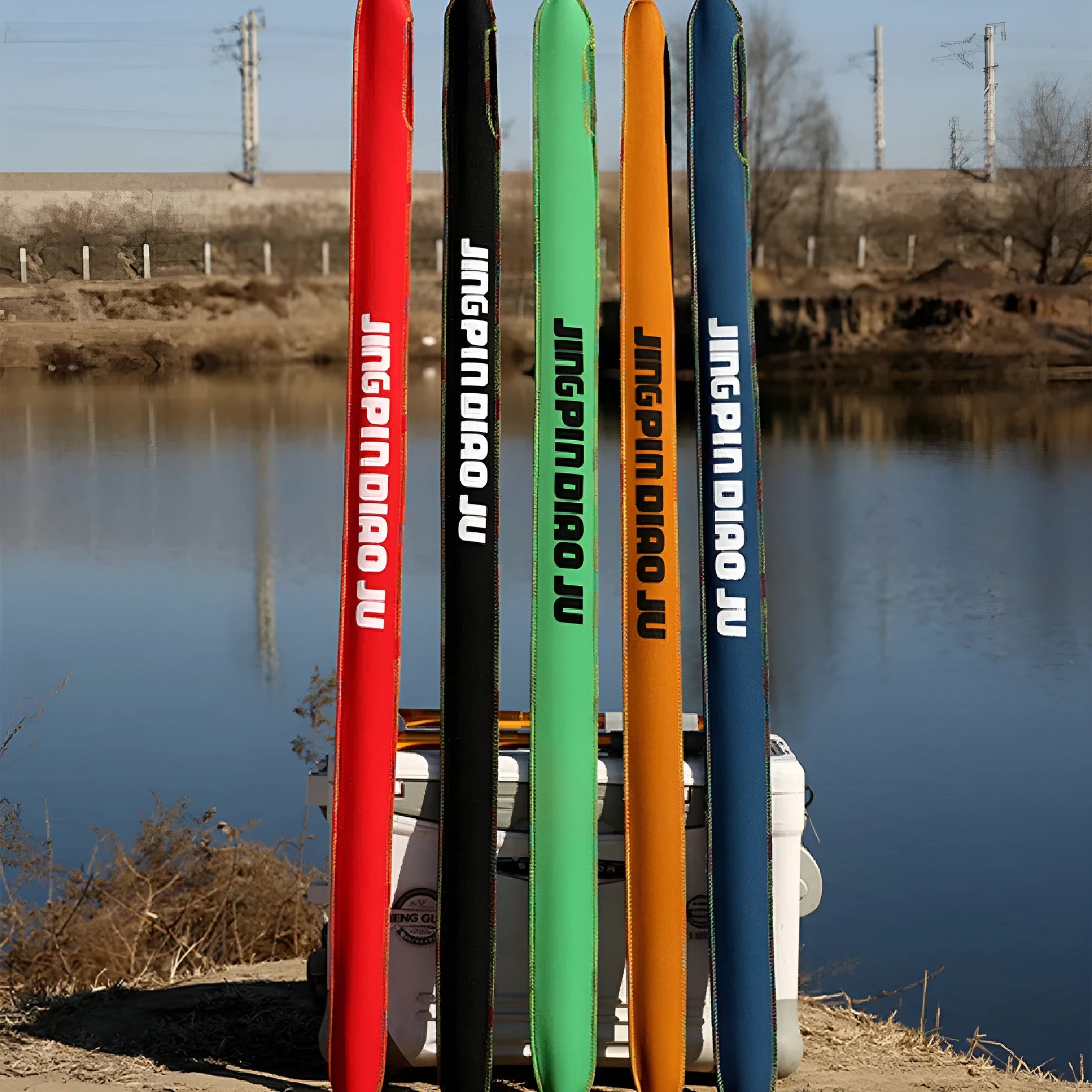 Telescopic fishing rod bag in cotton fabric available in brown, red, blue, black, and green colours