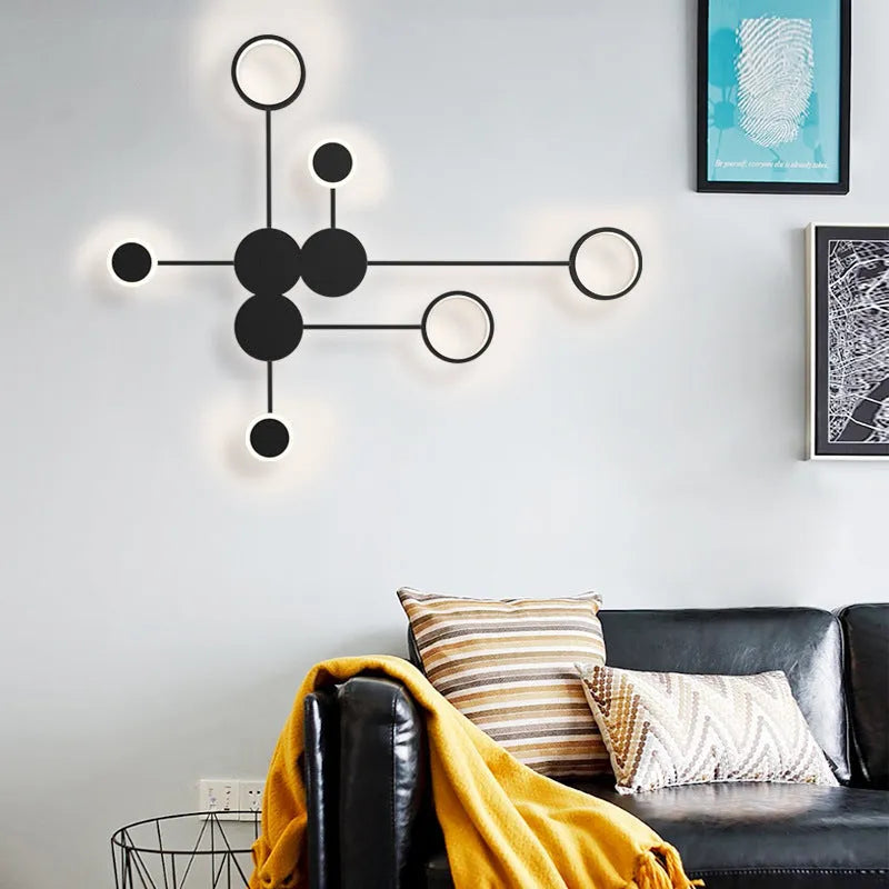 Contracted bedroom wall lamp iron acrylic 6-head 54W 96.5cm wide mounted on wall in black finish