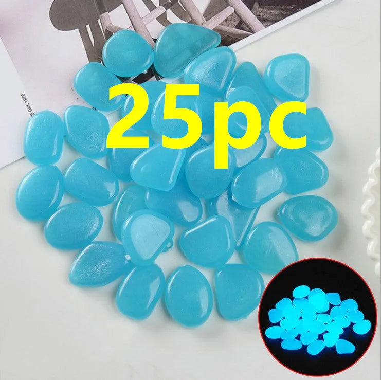 Luminous fluorescent aquarium and garden pebbles in mixed colours including dark purple, yellow, light blue, pink, orange