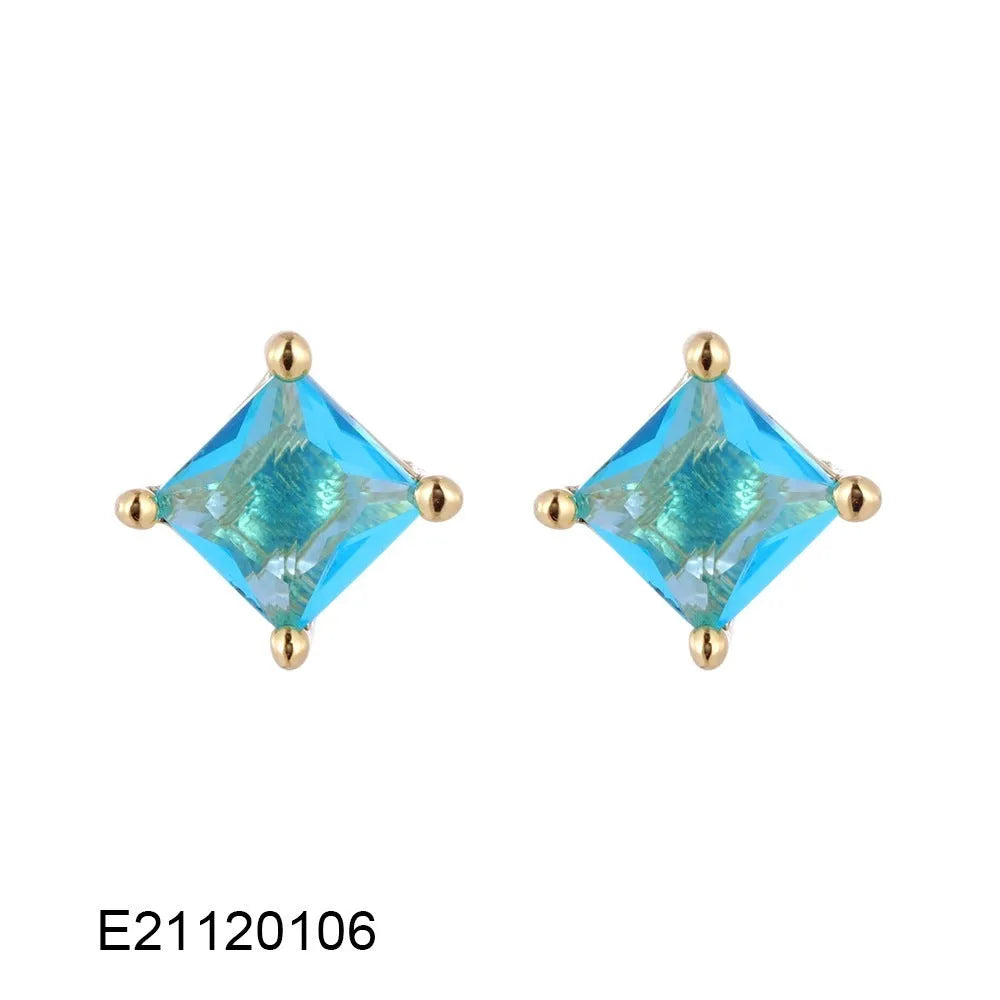 Brass gold-plated drop earrings with pear-shaped candy-coloured zircon stones in simple design