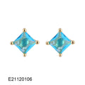 Brass gold-plated drop earrings with pear-shaped candy-coloured zircon stones in simple design