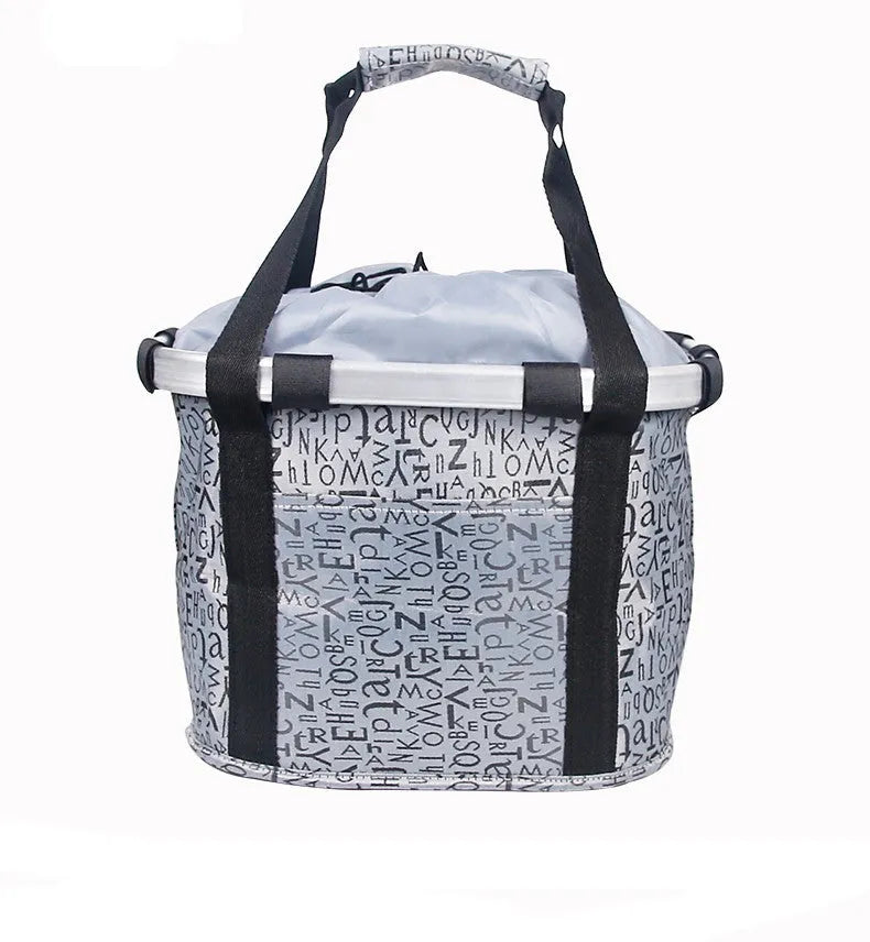 Fashion aluminum alloy folding car basket bag in black and white flowers, Oxford cloth material