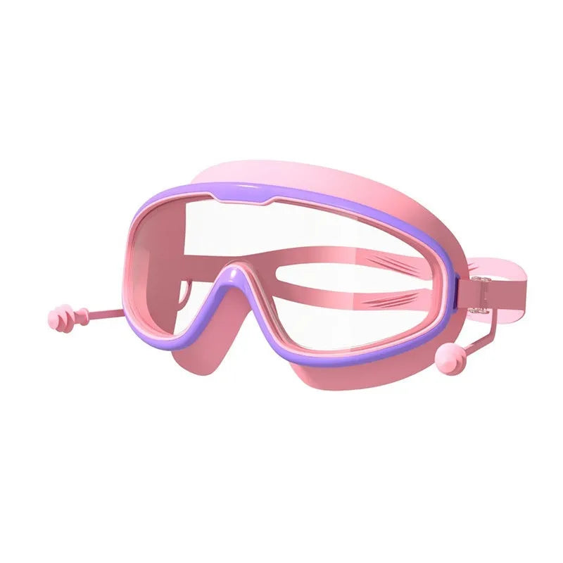 Children's large frame non-fogging waterproof swimming goggles in pink and blue