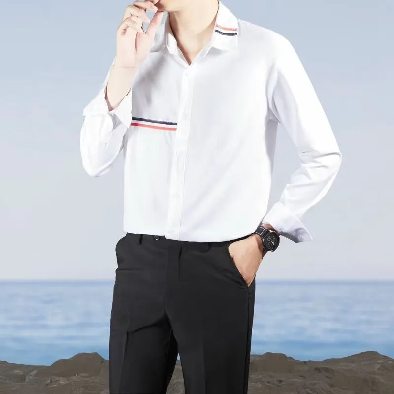 Hong Kong style loose fit cardigan shirt in cotton blend fabric