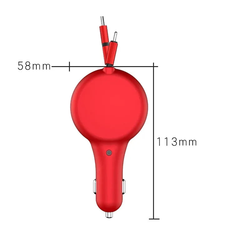 Retractable car charger 18W QC3.0 PD fast charge black colour
