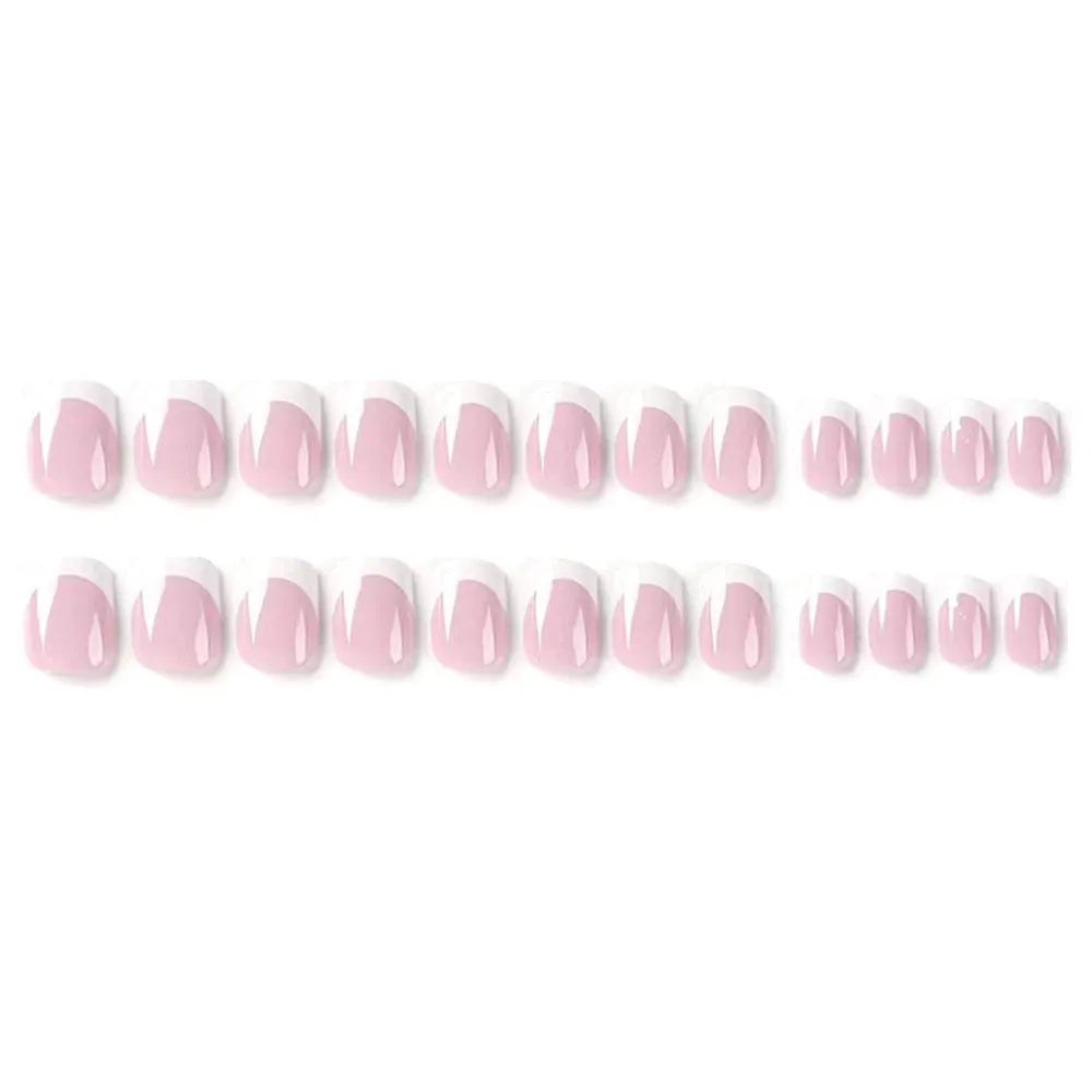 White fake nails with a black and white plaid pattern, 24 pieces in a box.