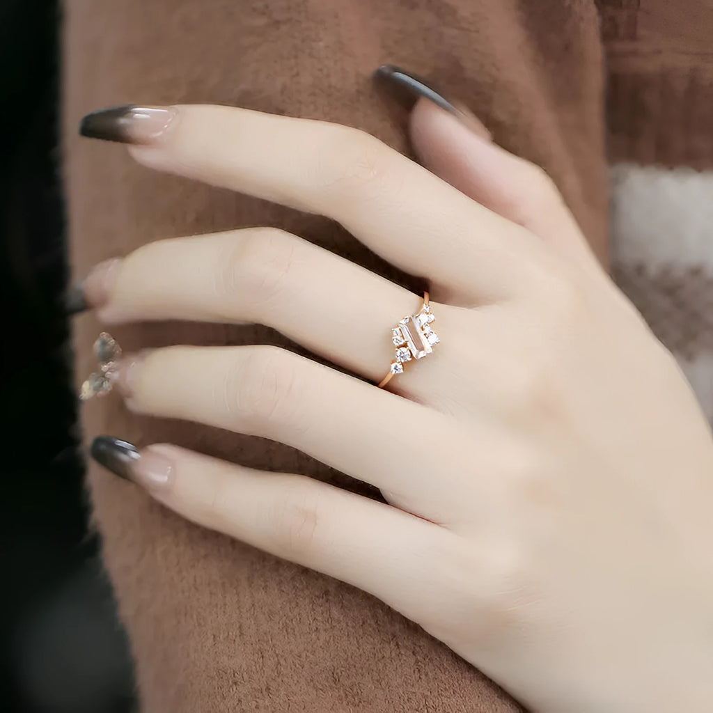 Silver ring with white crystal shiny finish for women, available in US sizes 5 to 8