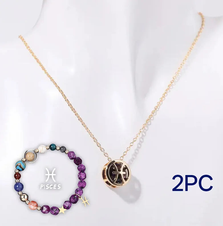 Natural stone beaded necklace and matching bracelet set laid flat, showing genuine gemstone beads.