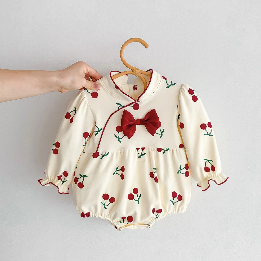 Girls cotton double breasted romper in apricot for 66cm 73cm 80cm 90cm height
