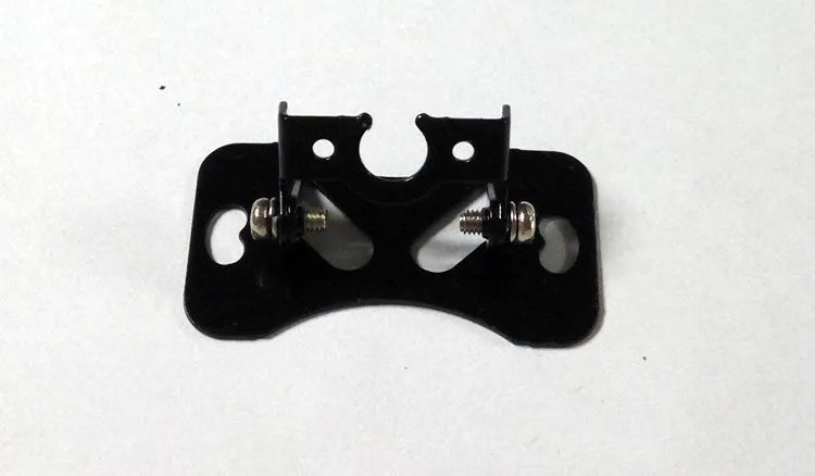 Black metal universal car camera holder bracket with adjustable angle, shown with mounting screws.