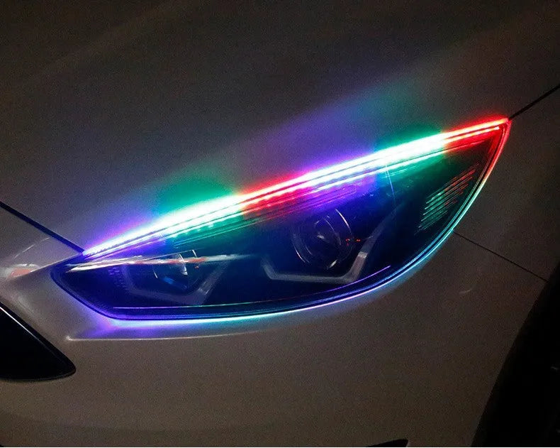 RGB LED daytime running lights with remote control in three lengths for vehicle installation