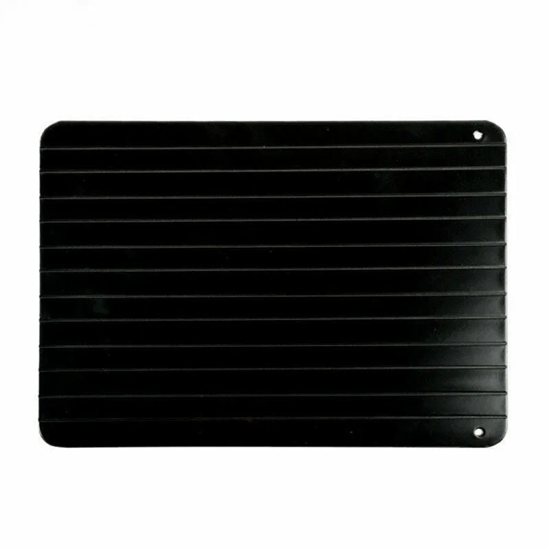 Black aluminium fast defrost tray for thawing frozen meat and food without electricity