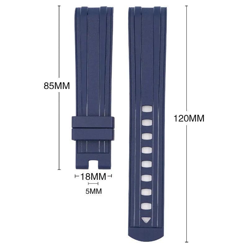 Original style Apple Watch replacement strap in multiple colours with silver buckle, shown in 20mm and 22mm sizes.