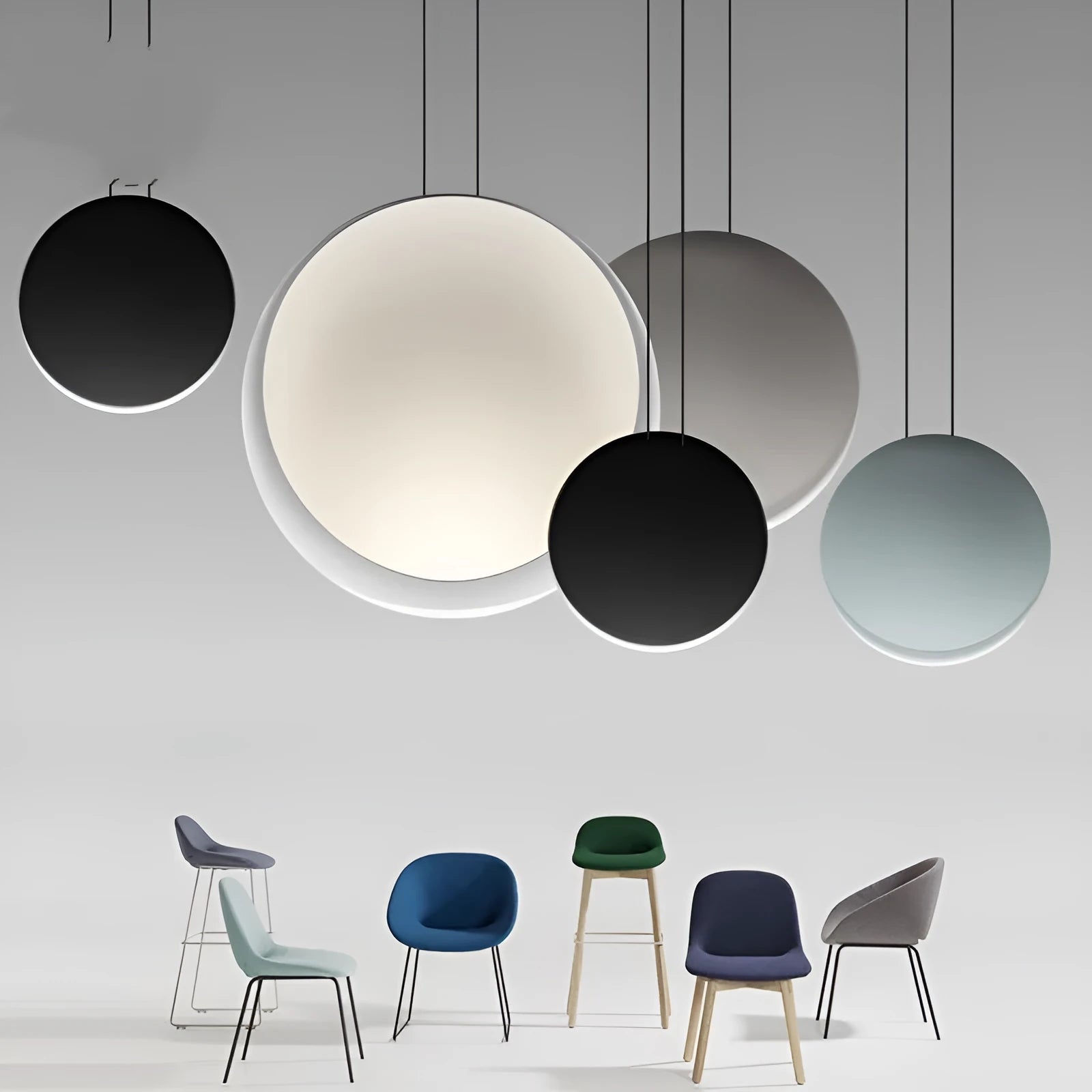 A round bar cosmos style LED chandelier with adjustable height, made from resin with a diameter of 480mm.
