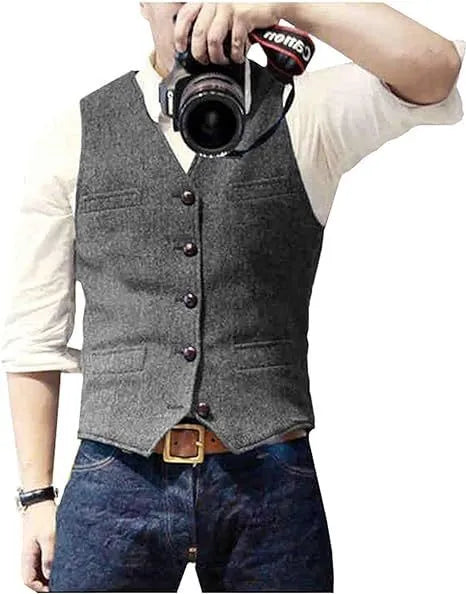 Men's slim-fit herringbone vest in viscose, available in brown, champagne, coffee, navy blue, silver, sizes XS to 6XL