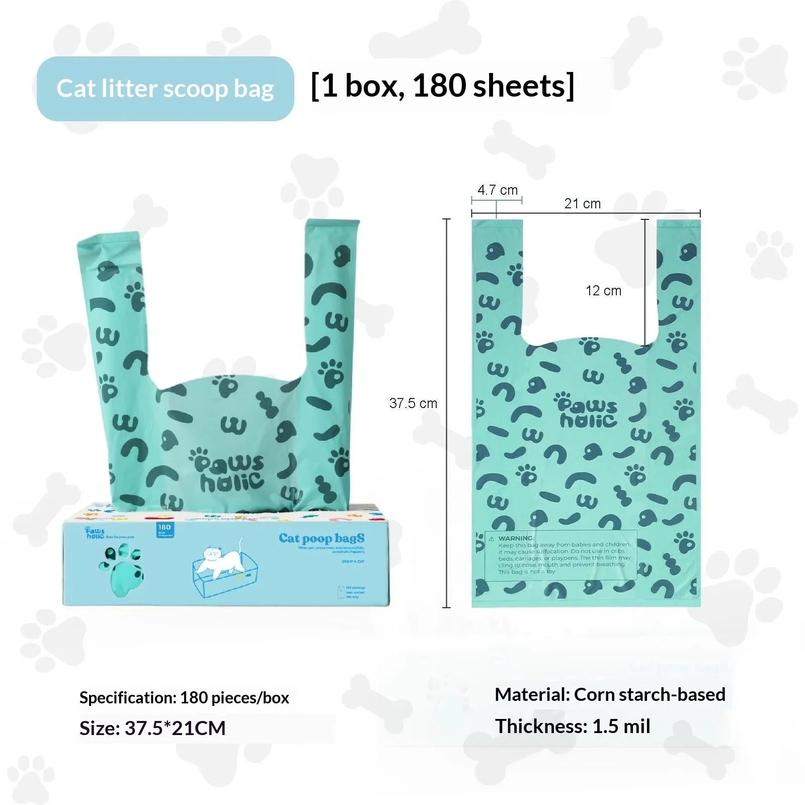 Blue deodorising cat litter bags for poop disposal with shovel compatibility, simple home style