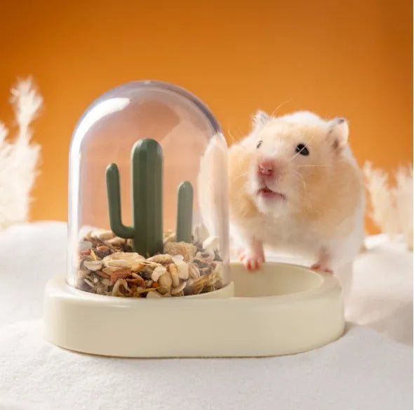 Hamster automatic cage feeder with transparent food window in vanilla yellow colour.