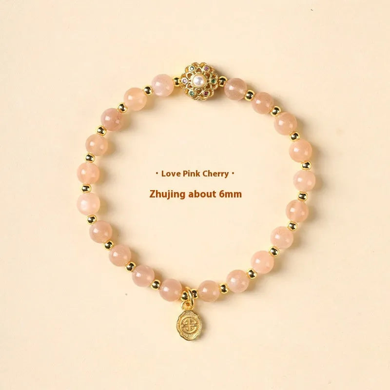 Hand-woven crystal bracelet with 6mm beads showing sun moon pastoral design in three colour options