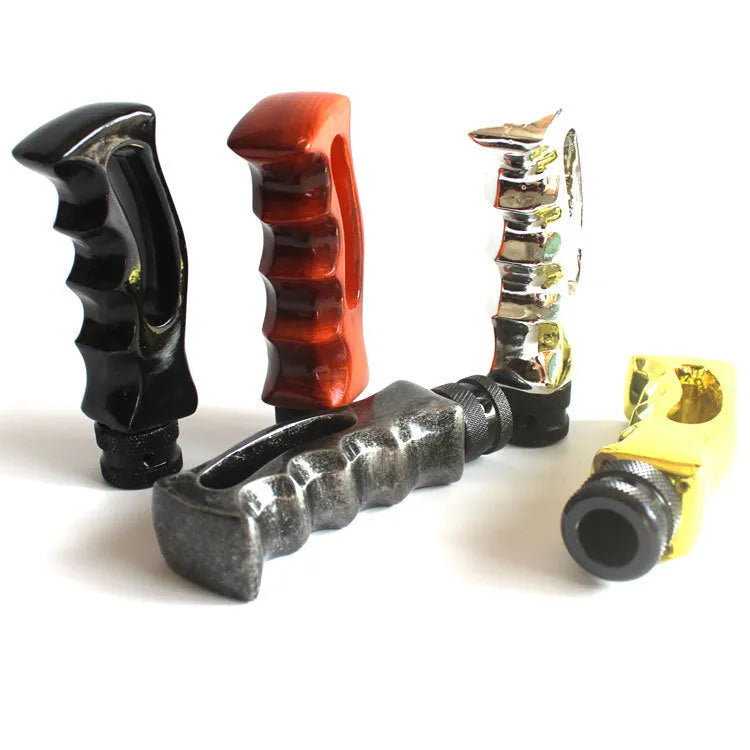 Knife handle shaped car gear shift knob in black resin and imitation metal with screws and sleeve