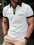 Men's casual short sleeve shirt with chest pocket and zip decoration in loose fit