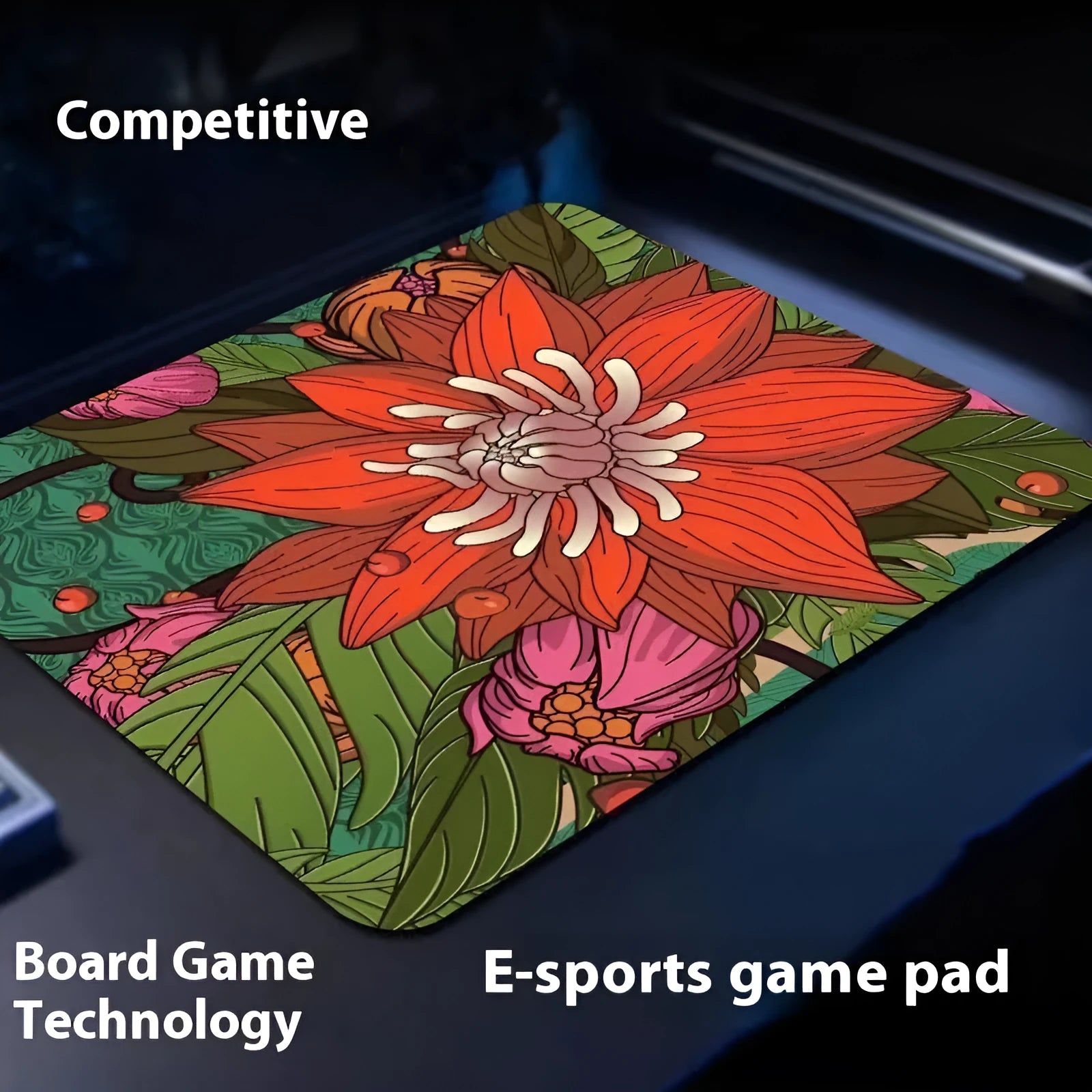 E-sports mouse pad with fine rice noodle surface and rubber base, 3mm thick, Chrysanthemum pattern