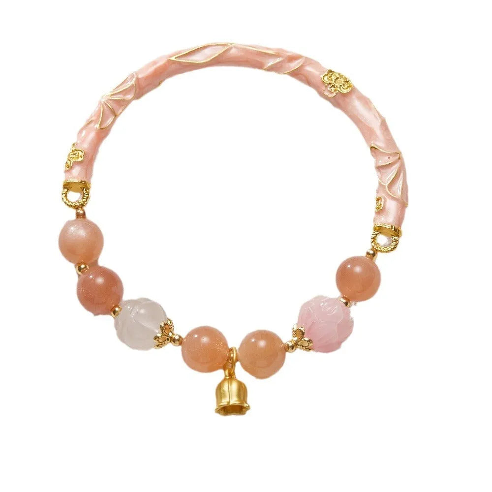 Handmade geometric lily jade bracelet in sunstone jinsi jade with Chinese style design