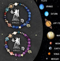 Two natural stone zodiac sign beaded bracelets on a white background, twelve style options available