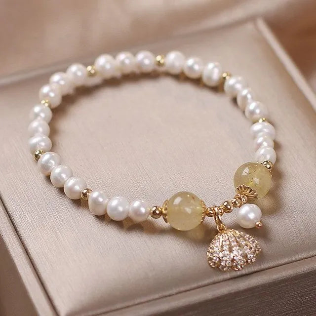 Natural shell bracelet with plush strap in four colours: red, green, yellow, purple for unisex student casual wear