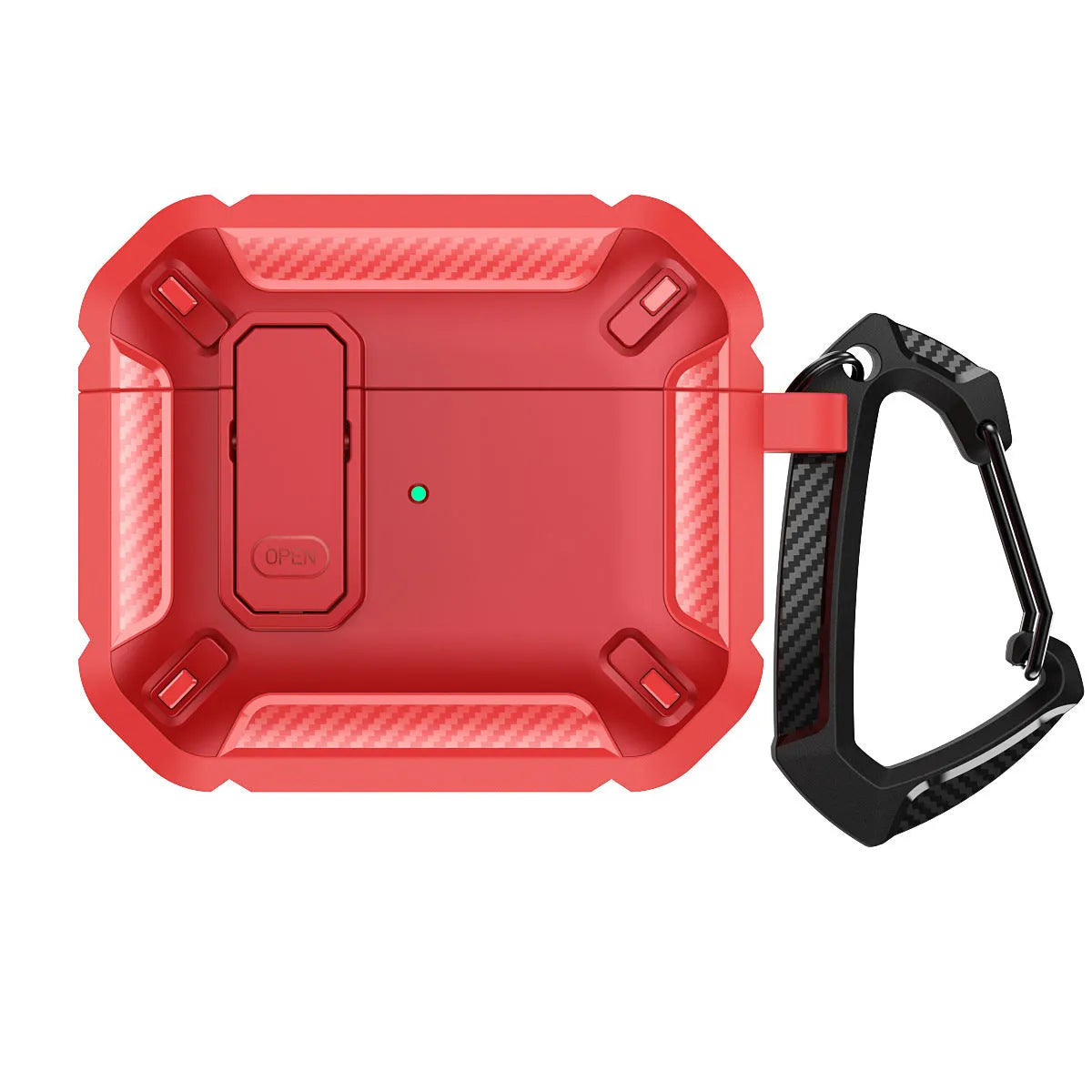 Protective clamshell case for AirPods with hook attachment in two-colour plastic design