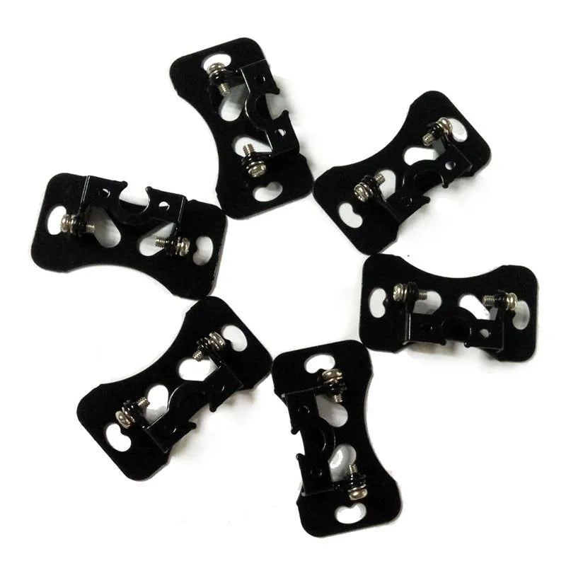 Black metal universal car camera holder bracket with adjustable angle, shown with mounting screws.