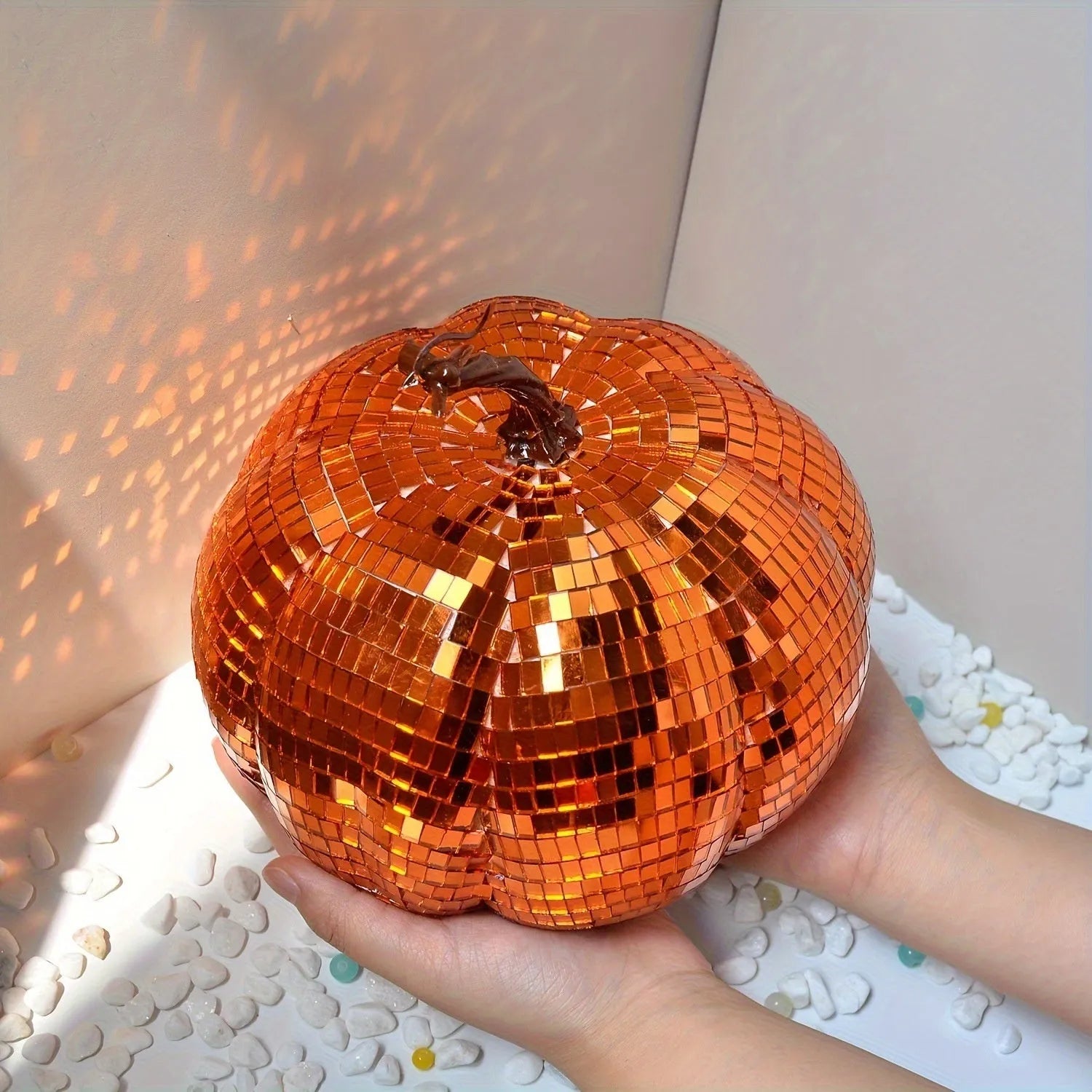 Chinese style embroidered glass pumpkin ornament in various sizes for Halloween decoration.