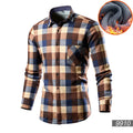 Men's loose-fitting fleece-lined cotton blend cardigan shirt in a solid colour