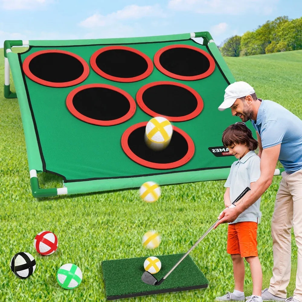 Children's Velcro golf suit toy with plastic flannel target, double frame style