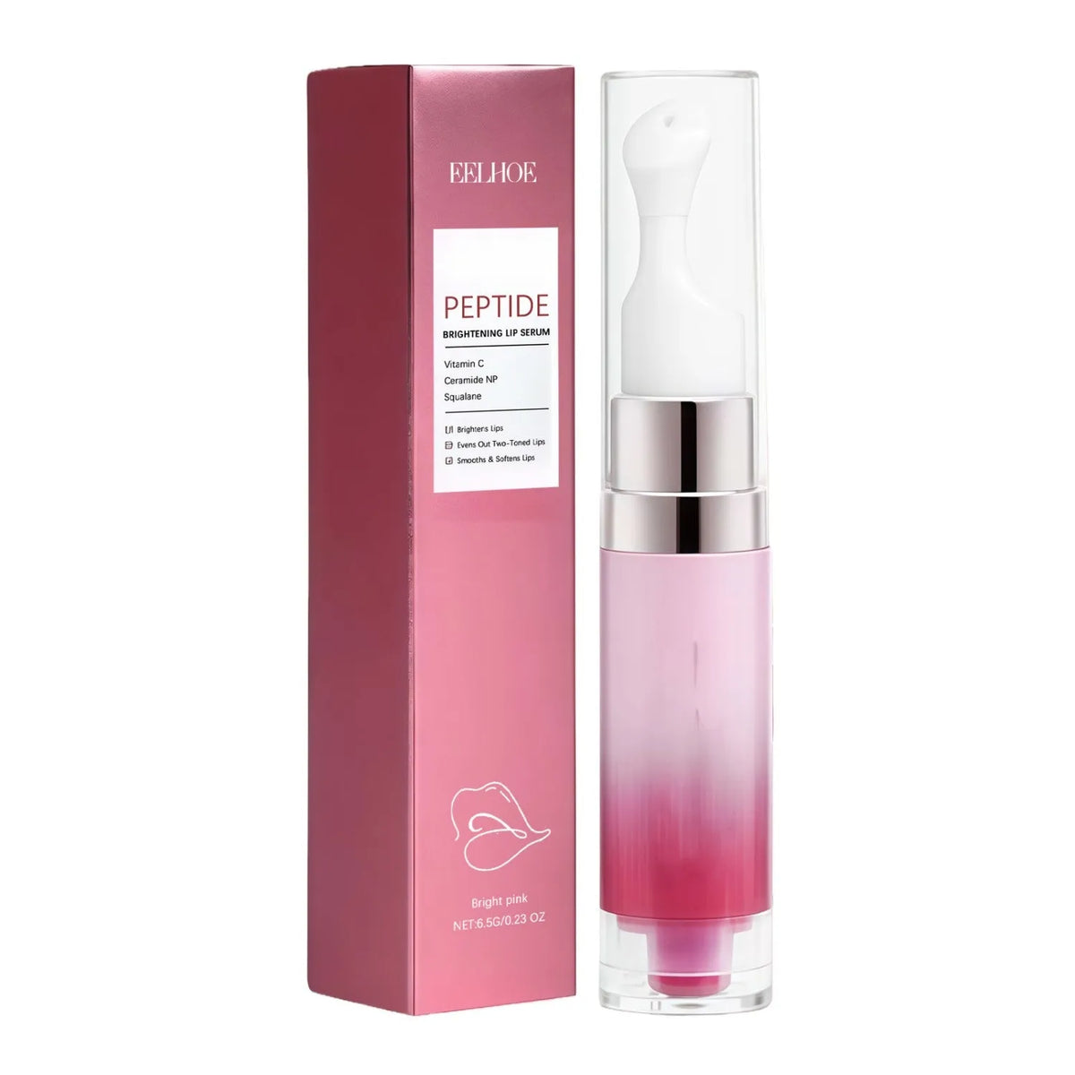 Brightening Lip Serum in pink transparent tube with vitamin C and glutathione formula 3.5g