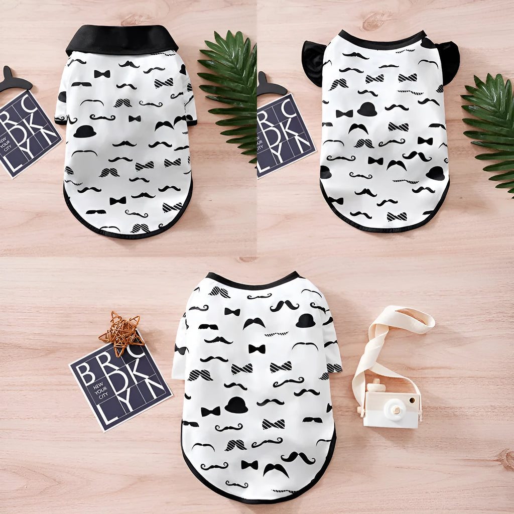 White Gentleman Beard polyester dog shirt for small dogs with S M L XL XXL sizing