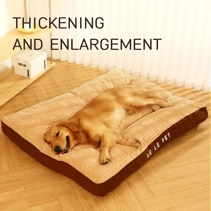 Dog bed with a soft fleece blanket on a cushion mat, shown in green and coffee colour options.
