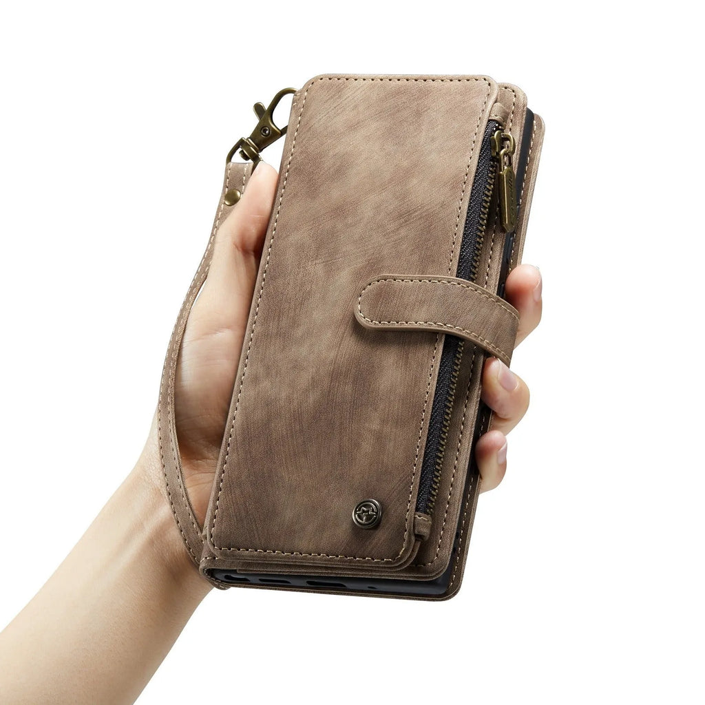 Samsung wallet phone case with card slots and magnetic closure in retro style