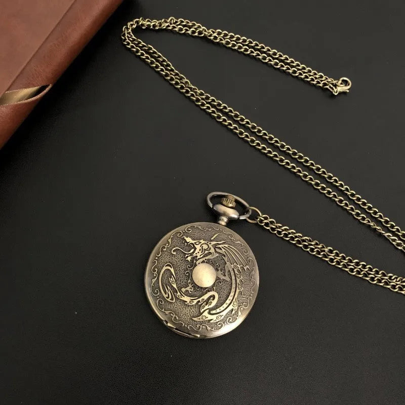Dragon Bone Stone British pocket watch in bronze colour, 13mm thickness, casual clothing accessory