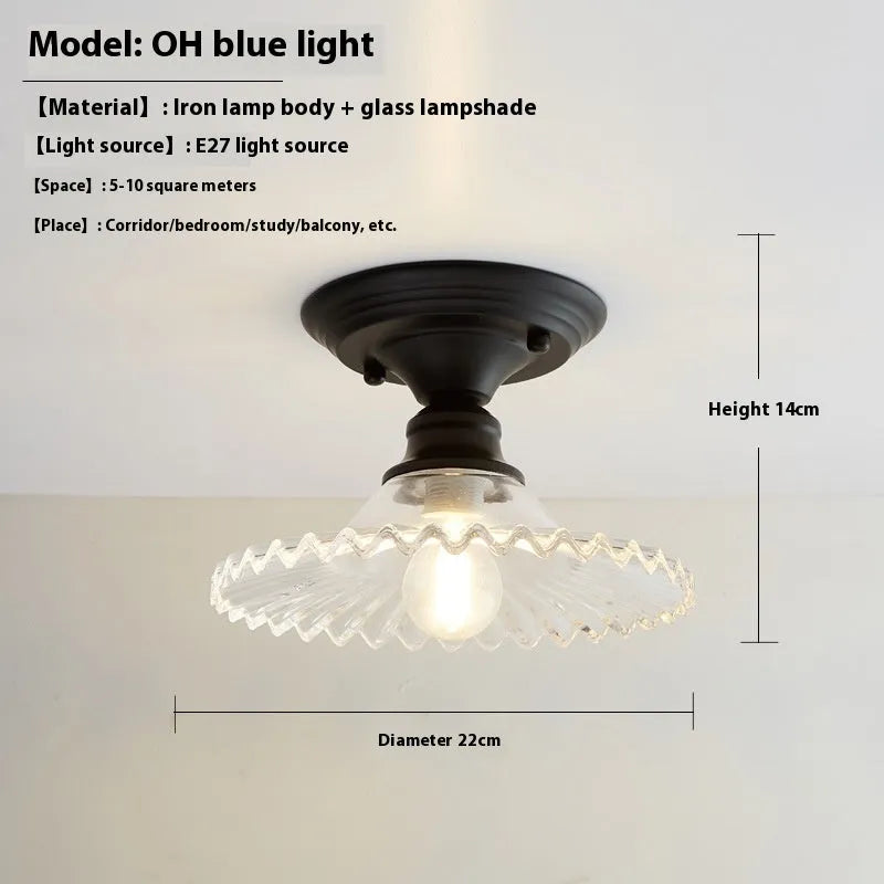 American retro single-head lamp with glass cover for hallway and balcony lighting