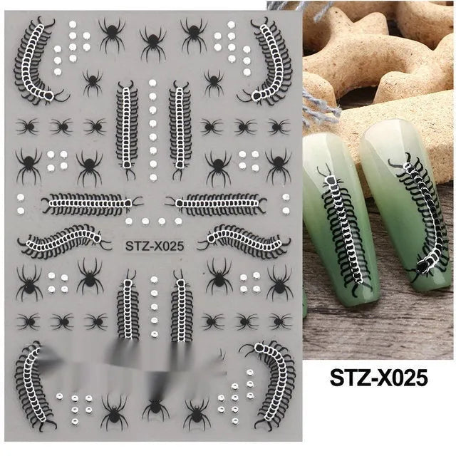 Black and silver stripe nail art sticker with a love pattern design on a plastic sheet.