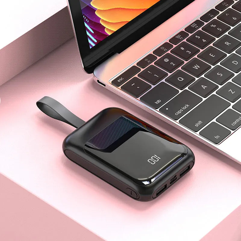 20,000mAh portable power bank showing multiple USB ports and compact dimensions