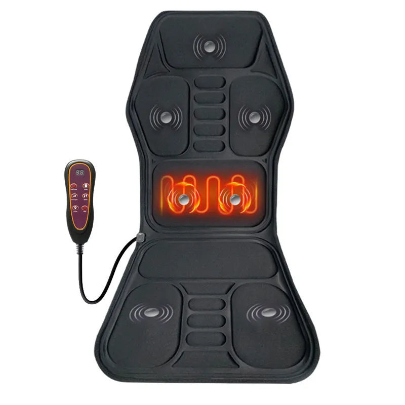 Full body multifunctional massage car mat with handheld remote control, artificial leather fabric, hot compress feature