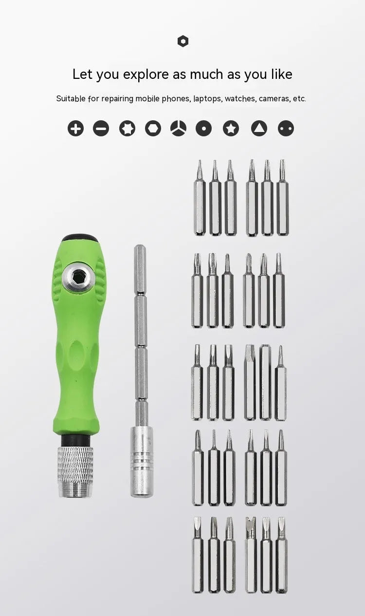 32-in-1 magnetic handle precision screwdriver set with bits for mobile phone repair