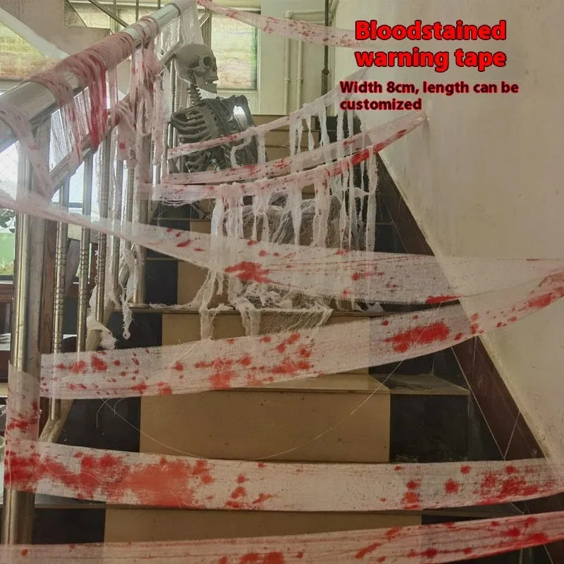 Blood-red dyed gauze bandage rolled for Halloween costumes and horror decorations with 8cm width